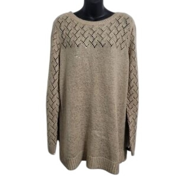 Maurices Sweaters - Maurices Womens Knit Sweater Beige Open Weave Sequin Long Sleeve Crew Neck 3X